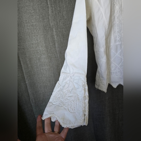 Vtg Inca Cotton Prairie Embroidered White Button Up Peplum Blouse Size S - Picture 2 of 6